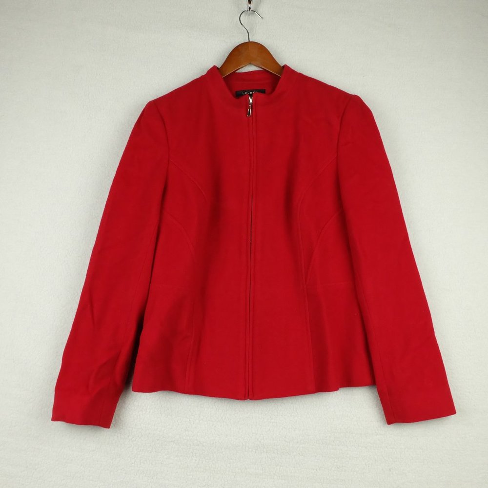 Vintage Womens Bomber Jacket 6 Red Full Zip Wool Cashmere Outdoor Casual 80s